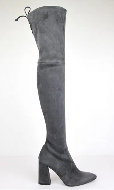 Pre-owned Stuart Weitzman $798  Highstreet Suede Chunky-heel Over-the-knee Boot, Slate In Gray