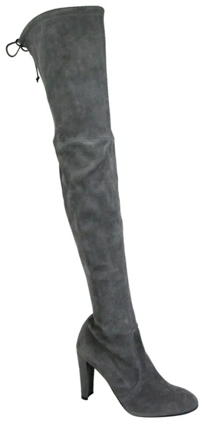 Pre-owned Stuart Weitzman $798  Women's Highland Slate Suede Over-the-knee Boot In Gray