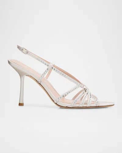 Stuart Weitzman 80mm Carlyle Embellished Satin Slingback Sandals In White