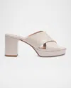 Stuart Weitzman 80mm Dayna Croc-embossed Leather Platform Sandals In Neutral