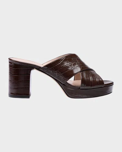 Stuart Weitzman 80mm Dayna Croc-embossed Leather Platform Sandals In Multi