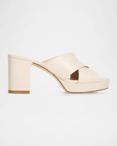 Stuart Weitzman 80mm Dayna Leather Platform Sandals In Neutral