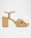 Stuart Weitzman 80mm Dayna Suede Espadrille Platform Sandals In Neutral