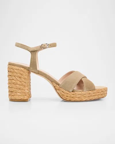 Stuart Weitzman 80mm Dayna Suede Espadrille Platform Sandals In Neutral
