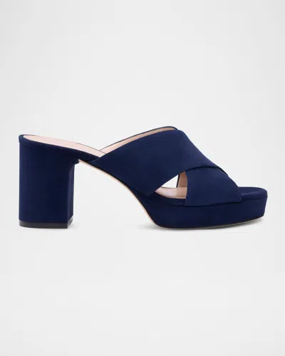 Stuart Weitzman 80mm Dayna Suede Platform Sandals In Nice Blue