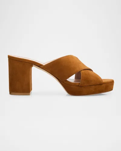 Stuart Weitzman 80mm Dayna Suede Platform Sandals In Orange