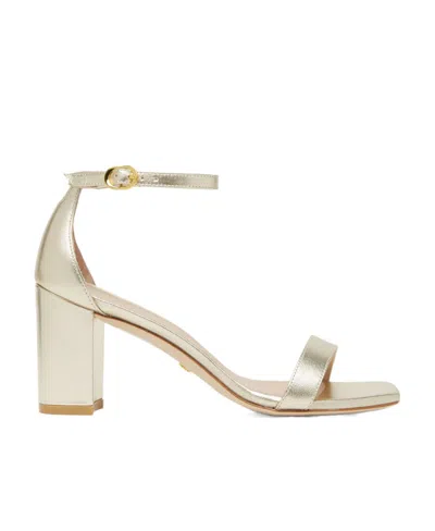 Stuart Weitzman 80mm Metallic-effect Leather Sandals In Nude