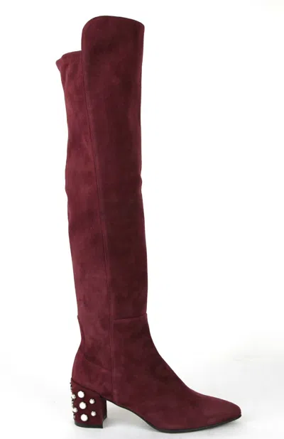 Pre-owned Stuart Weitzman $825  Allwaypearl Bordeaux Suede Knee High Boot In Red