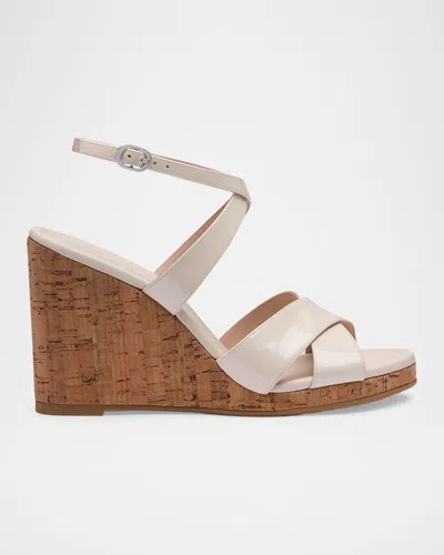 Stuart Weitzman 85mm Alyssa Patent Leather Wedge Sandals In Neutral