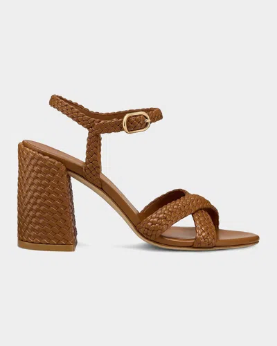 Stuart Weitzman 85mm Alyssa Woven Leather Ankle-strap Sandals In Brown