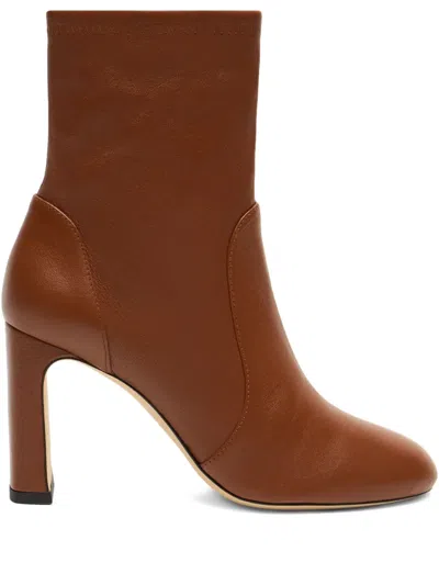 Stuart Weitzman 85mm Babette Leather Ankle Boots In Brown