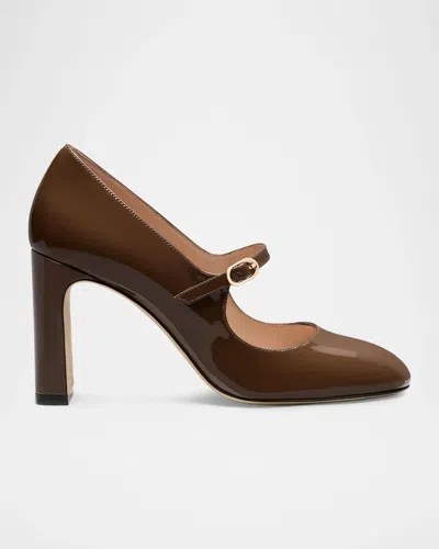 Stuart Weitzman 85mm Babette Patent Leather Mary-jane Pumps In Walnut