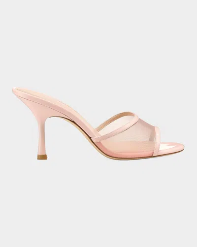 Stuart Weitzman 85mm Bareitall Mesh And Patent Leather Sandals In Pink