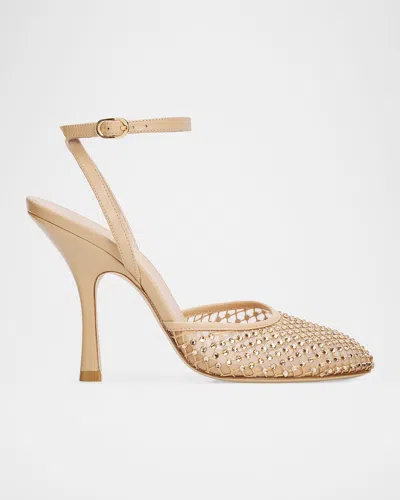 Stuart Weitzman 85mm Bareitall Shine Mesh And Leather Pumps In Neutral