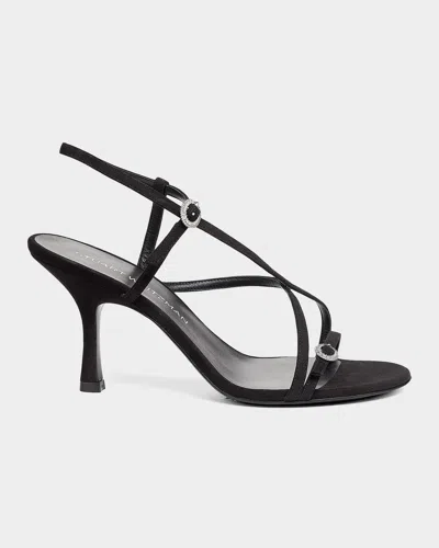 Stuart Weitzman 85mm Kensington Suede Strappy Sandals In Black