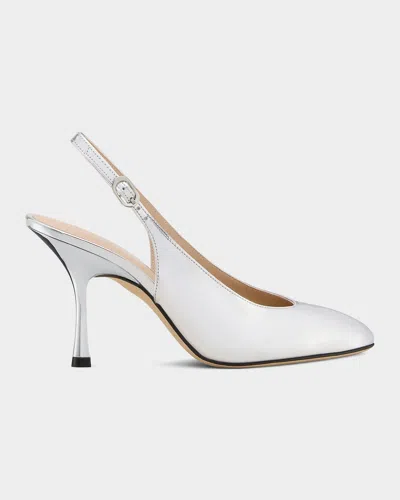 Stuart Weitzman 85mm Madison Metallic Leather Slingback Pumps In Gray