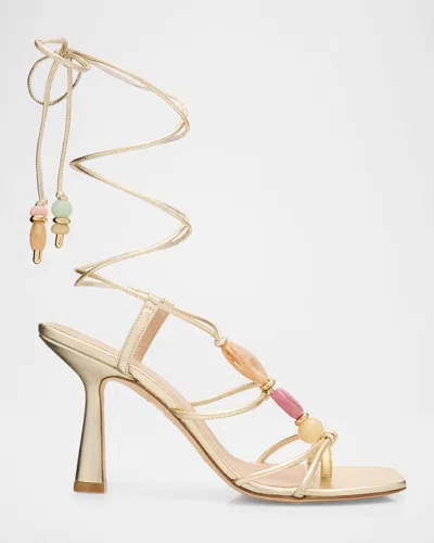 Stuart Weitzman 85mm Majorca Metallic Leather Wrap Sandals In Gold