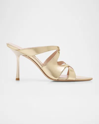 Stuart Weitzman 85mm Rubie Strappy Leather Sandals In Silver
