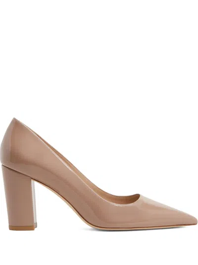 Stuart Weitzman 85mm Stuart Pointed Block-heeled Pump In Neutral
