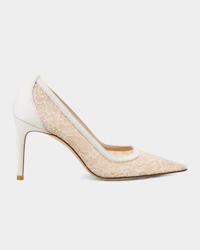 Stuart Weitzman 85mm Stuart Power Lace Pumps In Blanco