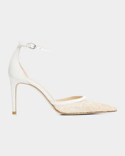 Stuart Weitzman 85mm Stuart Power Lace Pumps In Blanco Beige