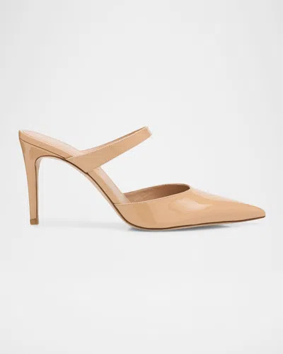 Stuart Weitzman 85mm Stuart Power Patent Leather Mule Pumps In Brown