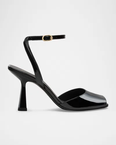 Stuart Weitzman 85mm Val Patent Leather Sandals In Black