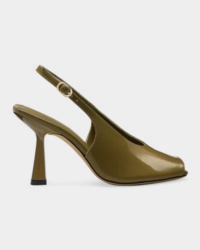 Stuart Weitzman 85mm Val Patent Leather Slingback Pumps In Green