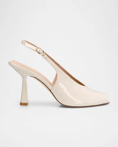 Stuart Weitzman 85mm Val Patent Leather Slingback Pumps In White