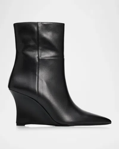 Stuart Weitzman 85mm Vinnie Leather Wedge Booties In Black
