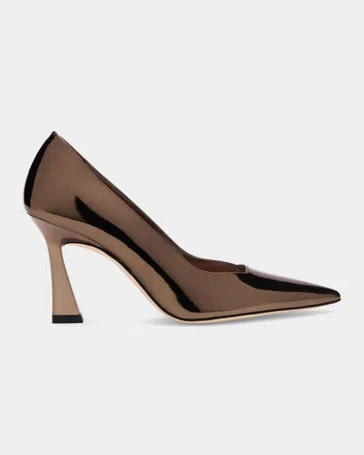 Stuart Weitzman 85mm Vinnie Metallic Leather Pumps In Brown