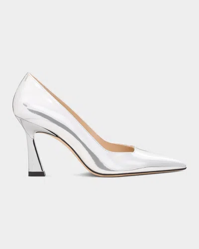 Stuart Weitzman 85mm Vinnie Metallic Leather Pumps In Silver