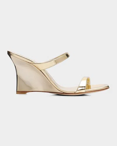Stuart Weitzman 85mm Vinnie Metallic Leather Wedges In Gold