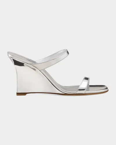 Stuart Weitzman 85mm Vinnie Metallic Leather Wedges In Silver