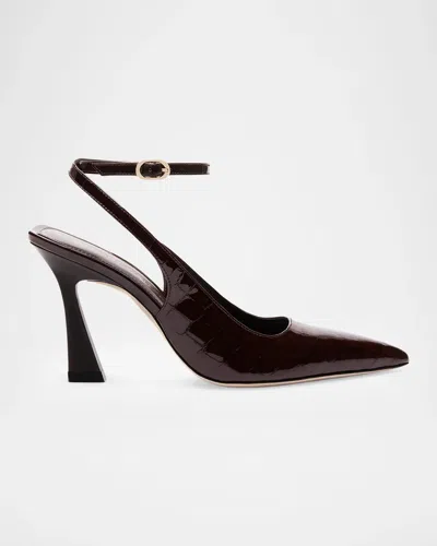 Stuart Weitzman 85mm Vinnie Patent Leather Ankle-strap Pumps In Midnight E