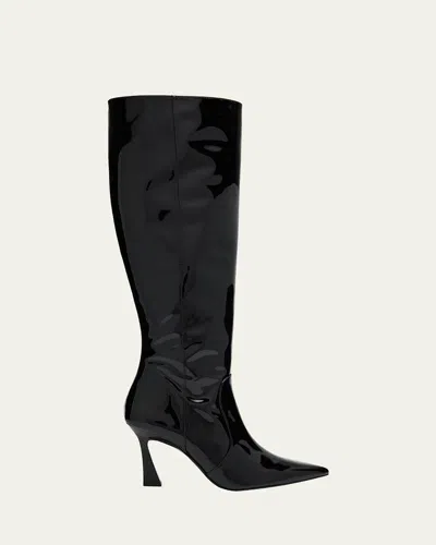 Stuart Weitzman 85mm Vinnie Patent Leather Knee-high Boots In Black