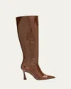 Stuart Weitzman 85mm Vinnie Patent Leather Knee-high Boots In Brown