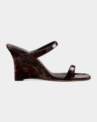 Stuart Weitzman Vinnie 85 Patent Leather Wedge Slide Sandal In Brown