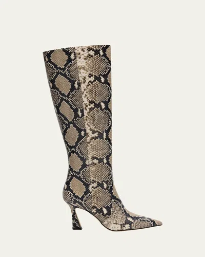 Stuart Weitzman 85mm Vinnie Snake-printed Leather Knee-high Boots In Brown