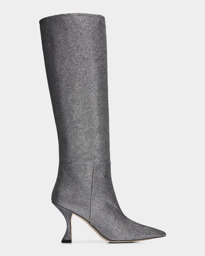 Stuart Weitzman 85mm Xcurve Metallic Knee-high Boots In Gray