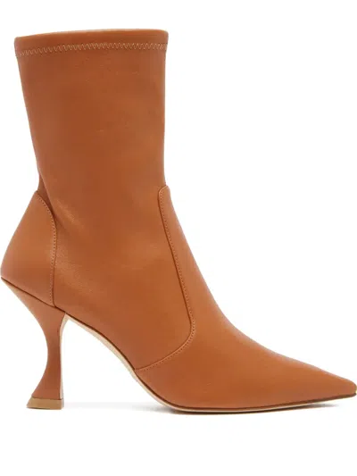 Stuart Weitzman 85mm Xcurve Stretch Sock Ankle Boots In Brown