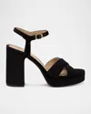 Stuart Weitzman 90mm Dayna Velvet Platform Block-heel Sandals In Black