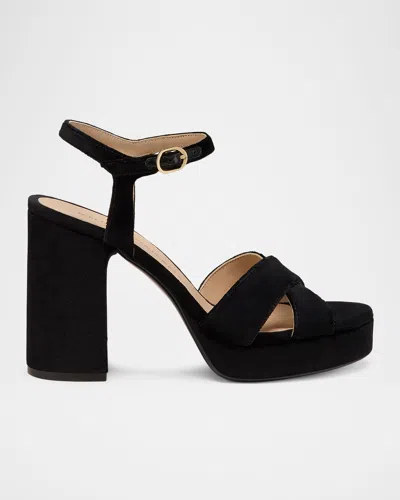Stuart Weitzman 90mm Dayna Velvet Platform Block-heel Sandals In Blue
