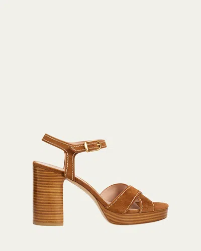 Stuart Weitzman 95mm Park Suede Platform Sandals In Brown