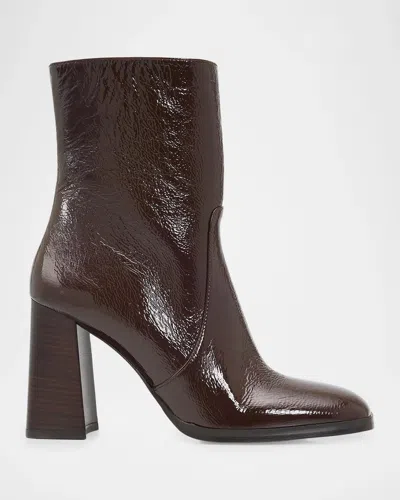Stuart Weitzman 95mm Vera Crinkled Patent Leather Ankle Booties In Espresso C