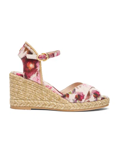 Stuart Weitzman Abstract Print Wedge Sandals In Nude