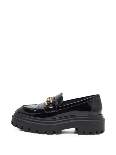 Pre-owned Stuart Weitzman Accent Chain-link Platform Loafers In Black