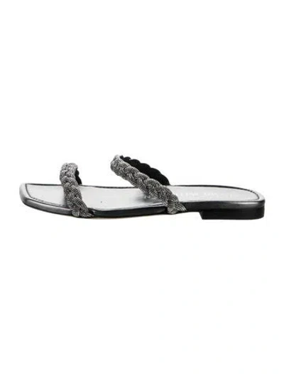 Pre-owned Stuart Weitzman Addison Leather Slides In Silver