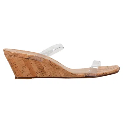 Stuart Weitzman Aleena 50 Cork Wedge Sandals In Clear Pvc In White
