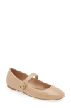 Stuart Weitzman Alice Mary Jane Flat In Golden Beige Nappa